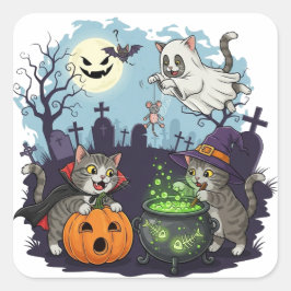 ハロウィンキャットステッカー スクエアシール
