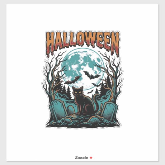 ハロウィンキャット墓地ビンテージ彫刻Tシャツ_1 シール (シート)