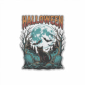ハロウィンキャット墓地ビンテージ彫刻Tシャツ_1 シール (正面)