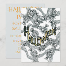 ハロウィンキャンディとリボンのパーティー招待状