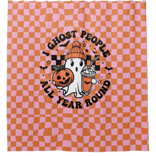 ハロウィンキャンディキュート幽霊 おもしろい シャワーカーテン (正面)