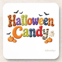 ハロウィンキャンディストライプゴースト手描きレタリング