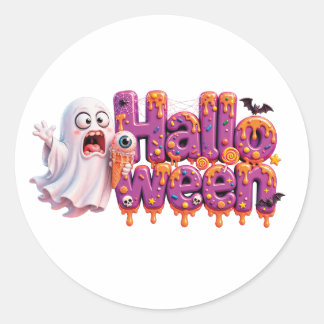 ハロウィンキャンディドロップテキスト かわいいコウモリ付き ラウンドシール