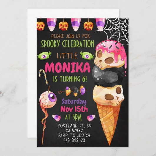 ハロウィンキャンディークッキー子供の誕生日招待状 招待状 (正面/裏面)