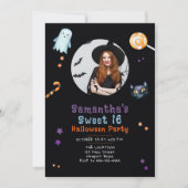 ハロウィンキャンディ幽霊ブラックキャットスウィート16写真 招待状 (正面)