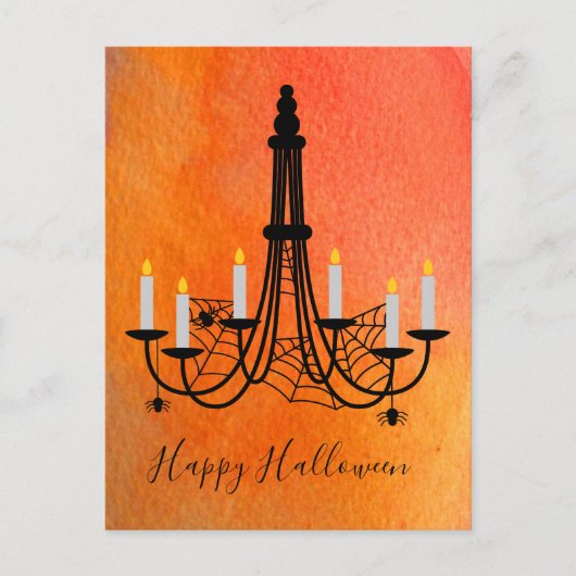 ハロウィンキャンドルとクモ ポストカード (正面)