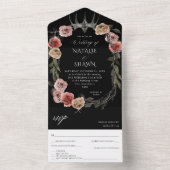 ハロウィンクラウンピンク&ブラックフローラ結婚ズブラック オールインワン招待状 (内側)