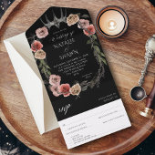 ハロウィンクラウンピンク&ブラックフローラ結婚ズブラック オールインワン招待状