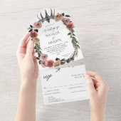 ハロウィンクラウンピンク&ブラックフローラ結婚ズ オールインワン招待状 (貼ってはがせる)