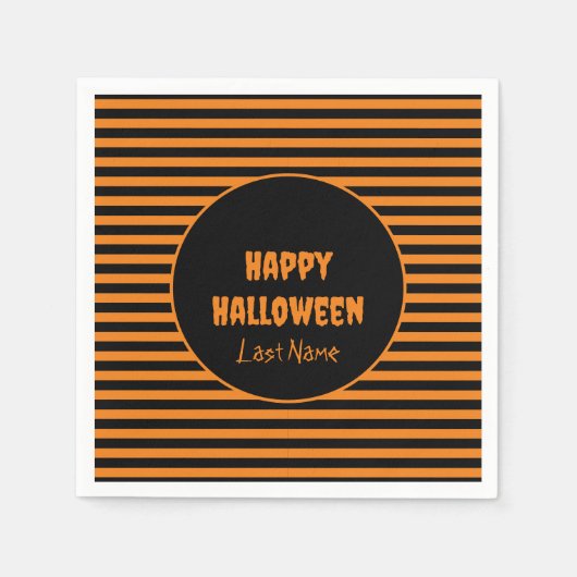ハロウィンクラシックのオレンジと黒ストライプの色 スタンダードカクテルナプキン (正面)
