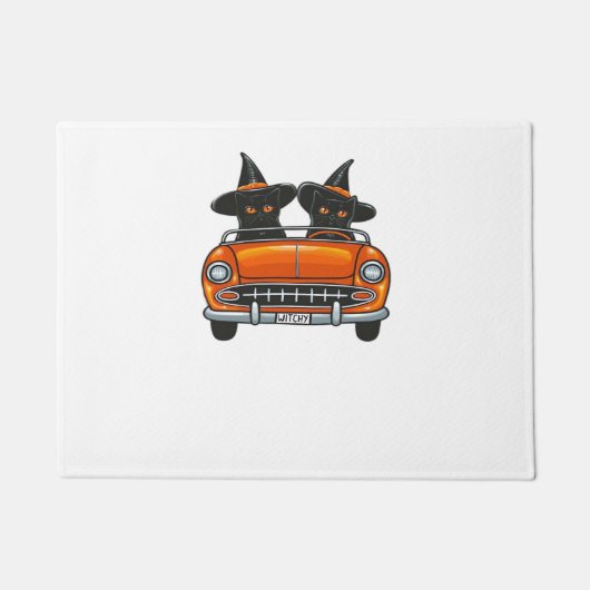 ハロウィンクラシックウィッチー猫Tシャツ ドアマット (正面)