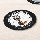 ハロウィンクラシックエレガントブラックドレス水玉模様 ラウンドペーパーコースター (アングル)