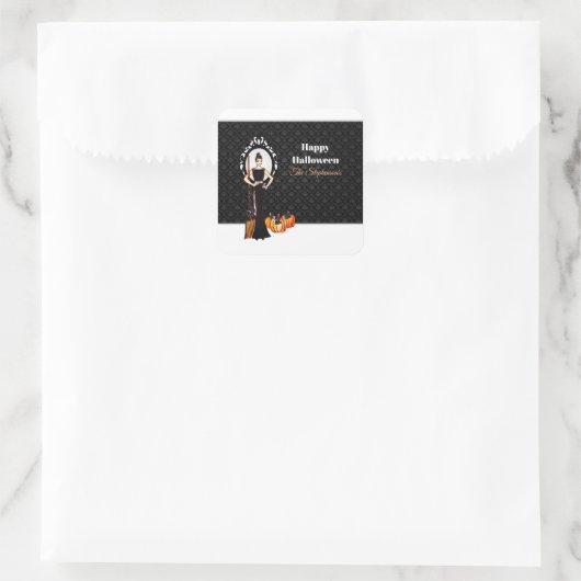 ハロウィンクラシックエレガントロングブラックドレスキャンバス スクエアシール (バッグ)