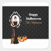 ハロウィンクラシックエレガントロングブラックドレスキャンバス スクエアシール (正面)