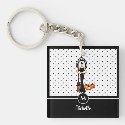 ハロウィンクラシックエレガントロングブラックドレスファッション キーホルダー (正面)