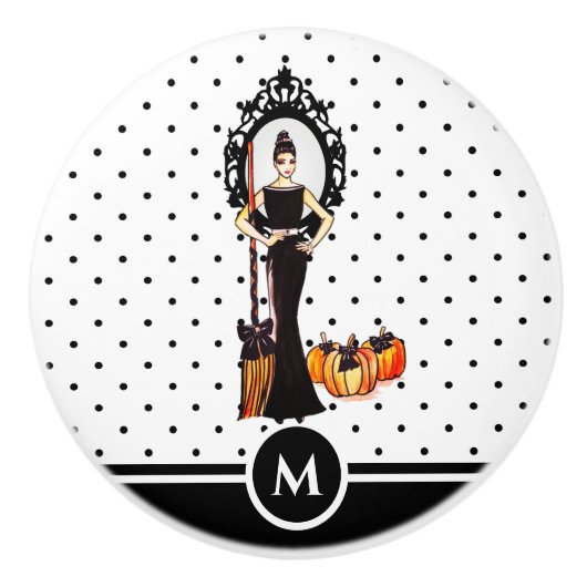 ハロウィンクラシックエレガントロングブラックドレスファッション セラミックノブ (正面)