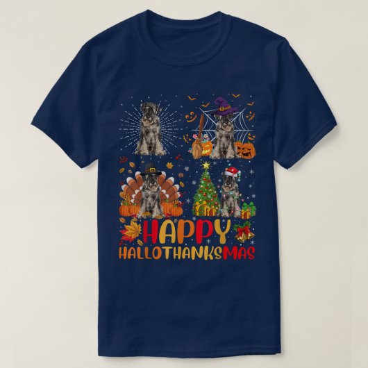 ハロウィンクリスマスシュナおもしろいーツァードッグハロサンキュー Tシャツ (デザイン正面)