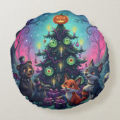 ハロウィンクリスマスツリーの情景 ラウンドクッション (裏面)