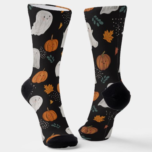 ハロウィンクルーズソックス – おばけ、カボチャ、秋 ソックス (傾斜あり)