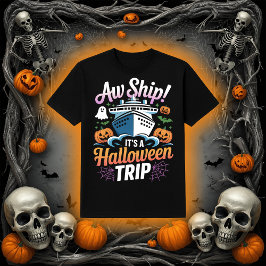 ハロウィンクルーズ旅行のグラフィックデザイン「なんてこった、船が出ちゃった！」 Tシャツ