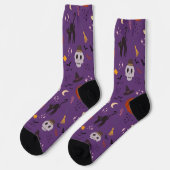 ハロウィンクルーソックス - ドクロ、カボチャ、黒猫 ソックス (左)