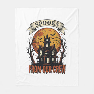 ハロウィンクルーネックTシャツ　ヴィンテージなホーンテッドハウスデザイン_ フリースブランケット