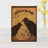 ハロウィングリーティングス – カラス カード (黄色い花)