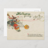 ハロウィングリーティングフライトウィッチヴィンテージ ポストカード (正面/裏面)