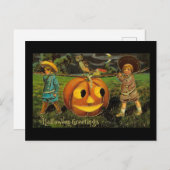 ハロウィングリーティングボーイズハロウィーンのカボチャのちょうちんヴィンテージ ポストカード (正面/裏面)