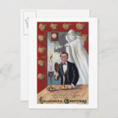 ハロウィングリーティングマンと幽霊 ポストカード (正面/裏面)