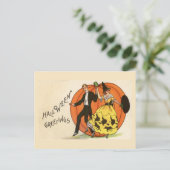 ハロウィングリーティング踊りカップルカボチャヴィンテージ ポストカード (スタンド正面)