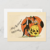 ハロウィングリーティング踊りカップルカボチャヴィンテージ ポストカード (正面/裏面)