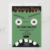 ハロウィングリーンモンスターアイボール顔パーティー 招待状 (正面)