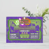 ハロウィングリーン&パープルグローボウル誕生日パーティー 招待状 (スタンド正面)