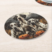 ハロウィングレートダーンドッグスハロウィーンのカボチャのちょうちん ラウンドペーパーコースター (アングル)