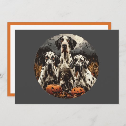 ハロウィングレートダーンドッグスハロウィーンのカボチャのちょうちん 招待状 (正面/裏面)