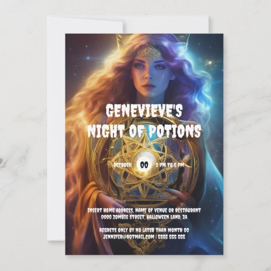ハロウィンケルト魔女ファンタジー占い師ガール 招待状 (正面)