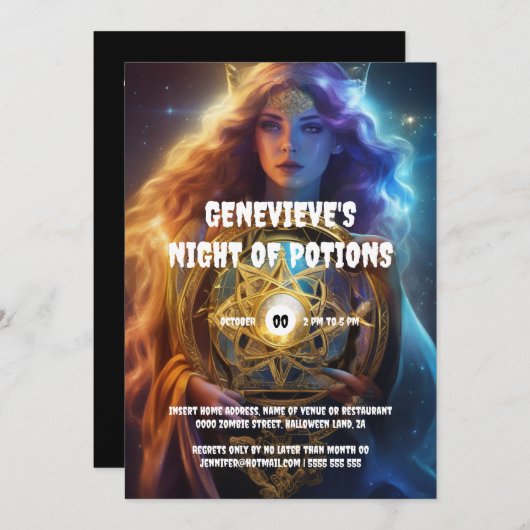 ハロウィンケルト魔女ファンタジー占い師ガール 招待状 (正面/裏面)