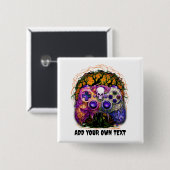 ハロウィンゲーム，コン不気味トローラ，オレンジ紫 缶バッジ (正面&裏面)