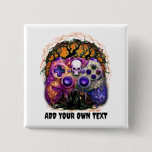 ハロウィンゲーム，コン不気味トローラ，オレンジ紫 缶バッジ (正面)
