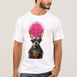 ハロウィンコスチュームが簡単なパンクロックチワワ ピンク Tシャツ