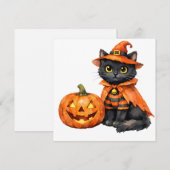 ハロウィンコスチュームの水彩黒猫 シーズンカード (正面/裏面)