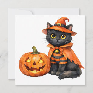 ハロウィンコスチュームの水彩黒猫 シーズンカード