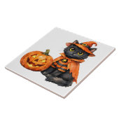 ハロウィンコスチュームの水彩黒猫 タイル (側面)