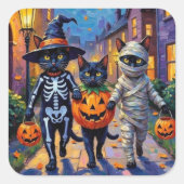 ハロウィンコスチュームの黒猫のトリック・オアトリート スクエアシール (正面)