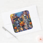 ハロウィンコスチュームの黒猫のトリック・オアトリート スクエアシール (封筒)