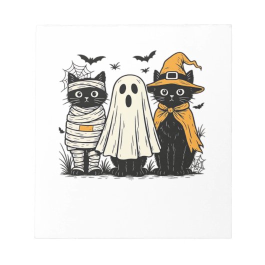 ハロウィンコスチュームの黒猫 � おばけ、魔女など ノートパッド (正面)
