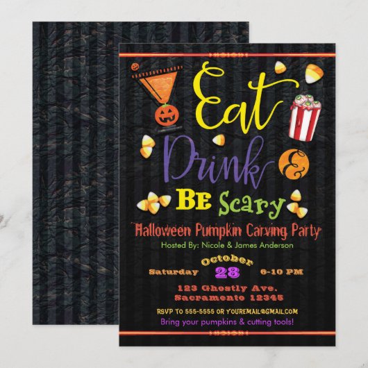 ハロウィンコスチュームパーティーで食べて飲んで怖がらせよう 招待状 (正面/裏面)