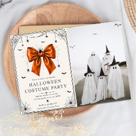 ハロウィンコスチュームパーティーの写真 オレンジのリボン 招待状
