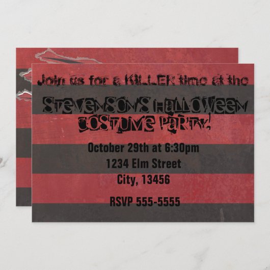 ハロウィンコスチュームパーティーホラーフレディ招待状 招待状 (正面/裏面)